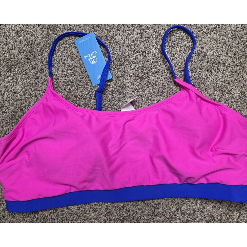 NWT Cupshe Two Piece Swimsuit Size XL Hot Pink Blue Bikini Activewear Pool Beach - Picture 6 of 8